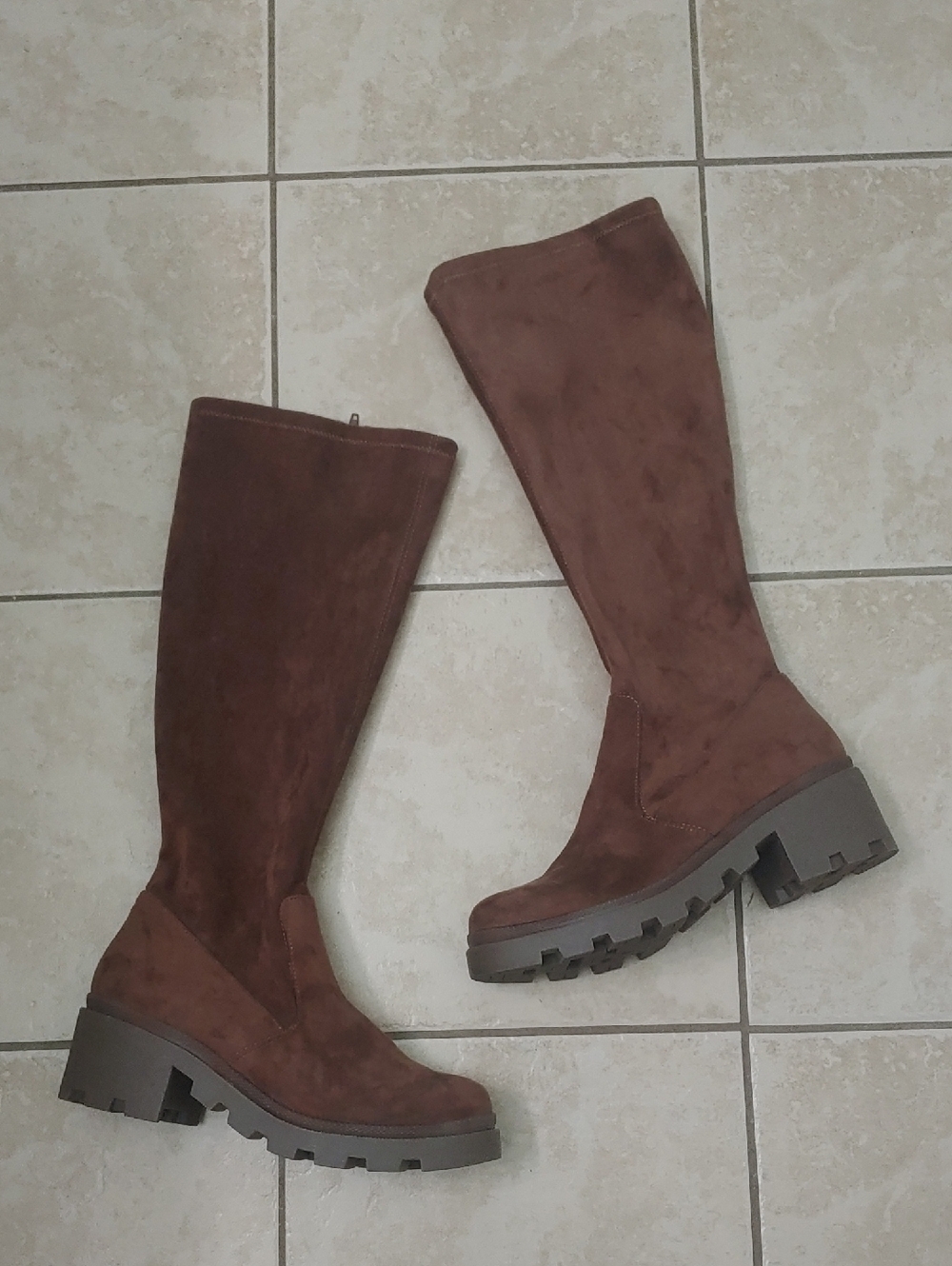 Yellow Box Talina Boots Brown Suede Knee High Chunky Soles Women's Size 9.5